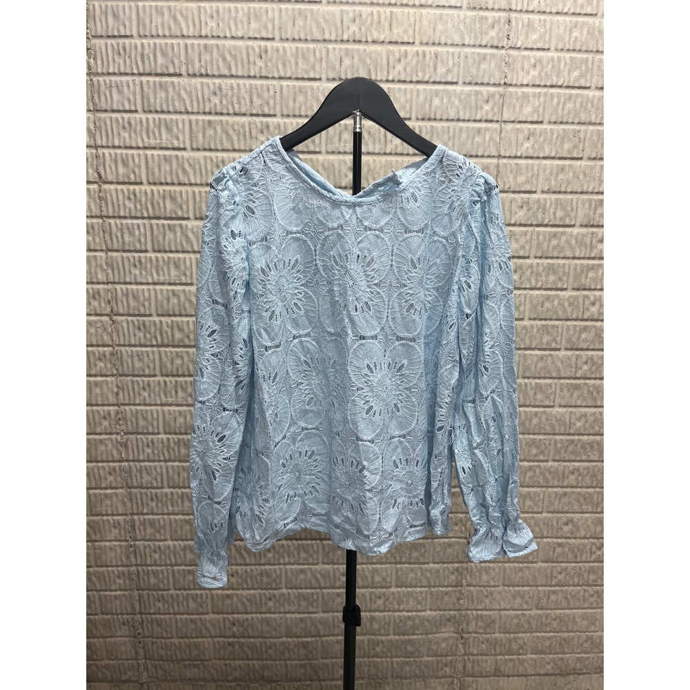 Cupshe Light Blue Floral Eyelet Lace Long Sleeve Ruffle Cuff Top XL CAA04D2F027